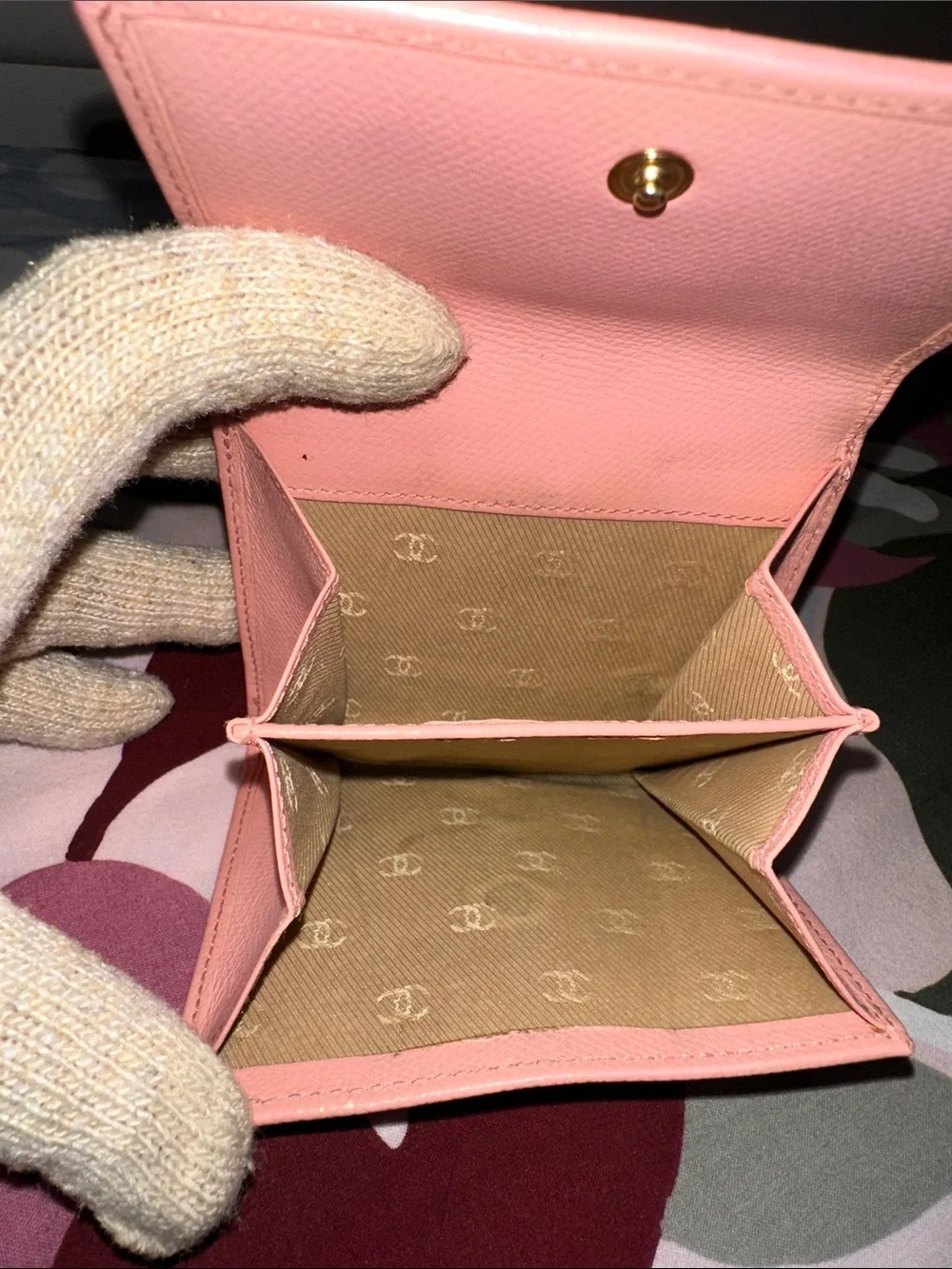 Chanel Compact Trifold Wallet in Pink Calfskin Leather